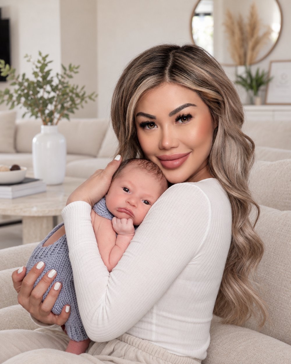 CJB Clean founder holding her newborn